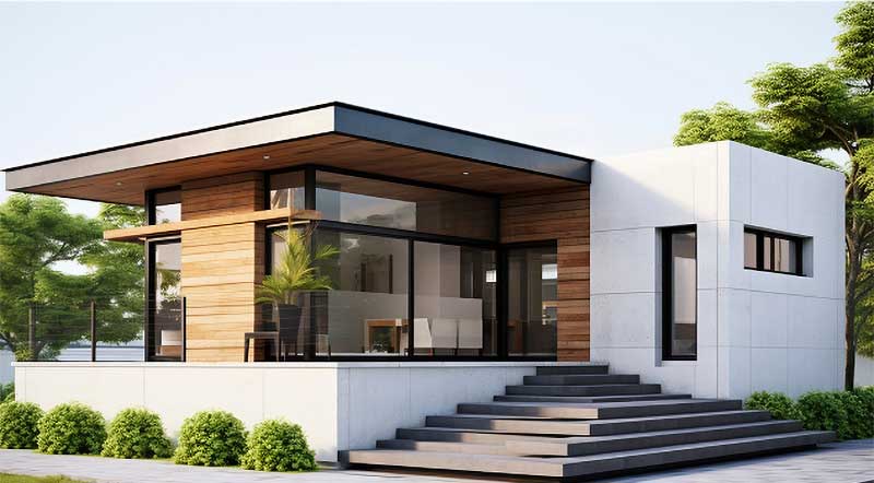 Haus im modernen Stil mit Glasfronten und Flachdach